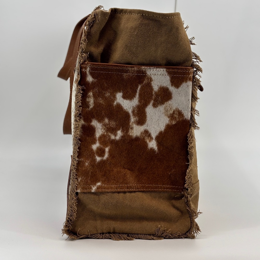 Myra Cartwright Hand Tooled Bag Women Large Tan White Cowhide Western Tote 14562 - Picture 9 of 13